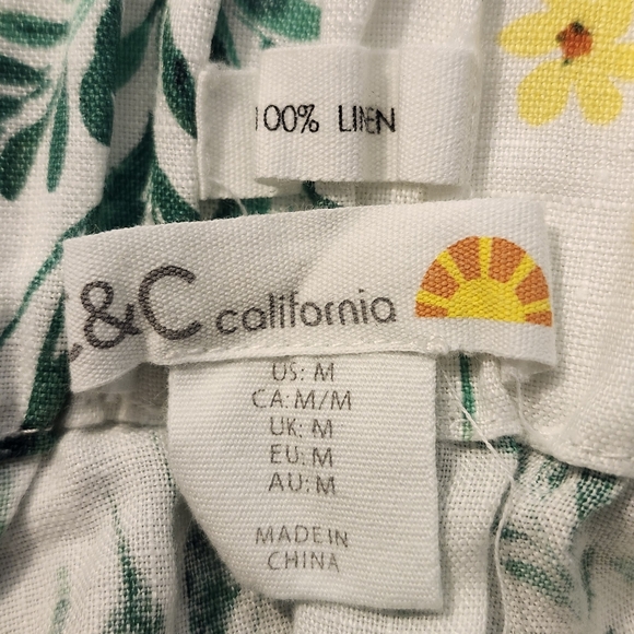 C&C California Green and Yellow Floral Linen Button Up Skirt With Pockets. - Picture 2 of 9